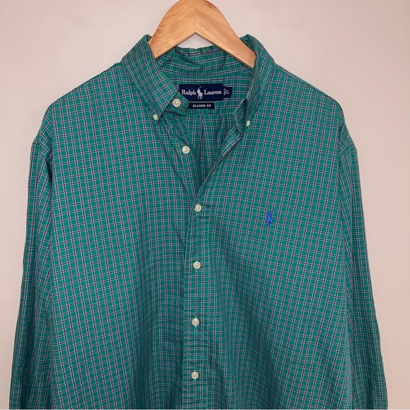 Ralph Lauren Vintage Button Shirt Men's Size Large Teal Green Pink Plaid Cotton - Picture 3 of 8